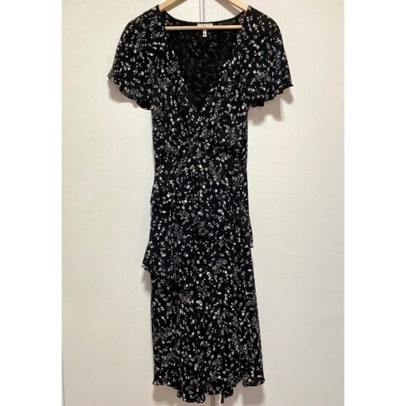 Joie Orita Ruffle Printed Dress in Caviar Black Floral, Size 6 - Picture 7 of 16